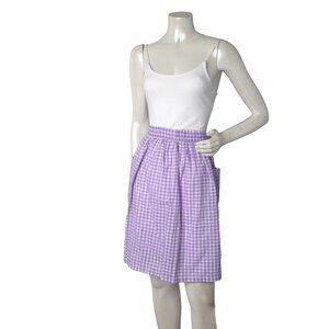 Vintage Checkered Skirt Apron Lightweight Cotton Country Pockets Purple